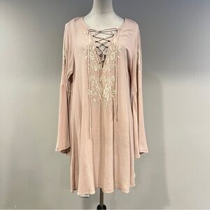 Lucky & Coco pale Pink long sleeves Lace-Up Embroidered mini Dress size medium